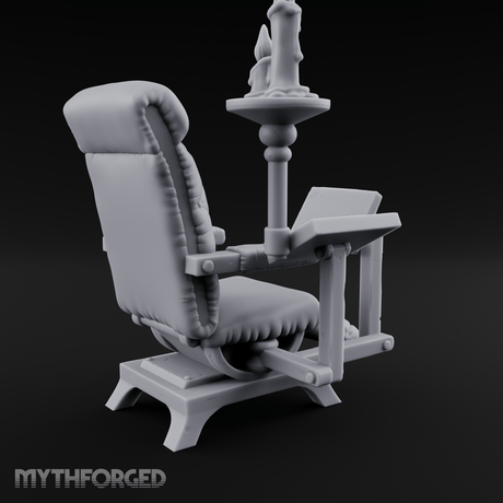 Velvet-Cushioned Chair with Bookrest Miniature for Dungeons and Dragons, Pathfinder or other TTRPGs