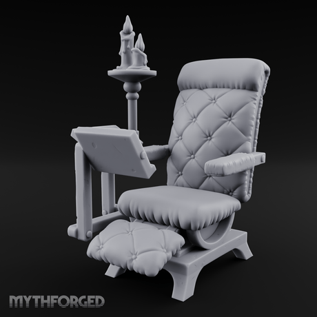 Velvet-Cushioned Chair with Bookrest Miniature for Dungeons and Dragons, Pathfinder or other TTRPGs