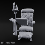 Velvet-Cushioned Chair with Bookrest Miniature for Dungeons and Dragons, Pathfinder or other TTRPGs