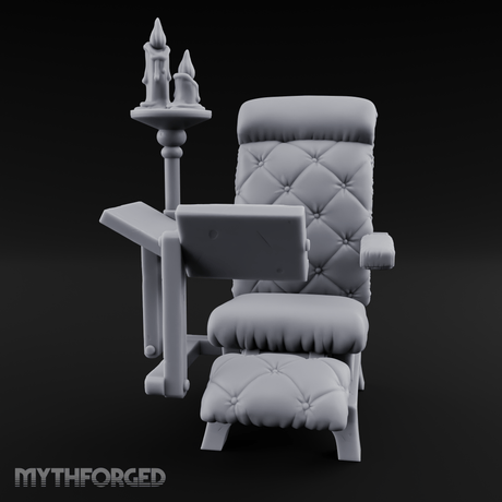 Velvet-Cushioned Chair with Bookrest Miniature for Dungeons and Dragons, Pathfinder or other TTRPGs