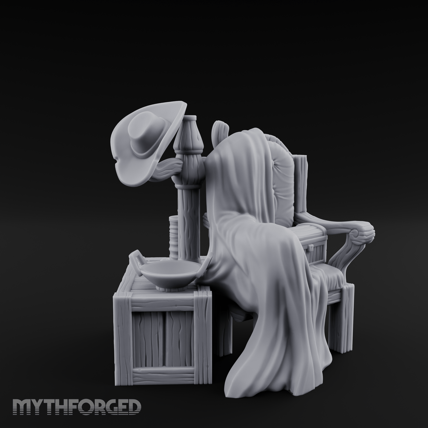 Shroud-Draped Throne Chair Miniature for Dungeons and Dragons, Pathfinder or other TTRPGs