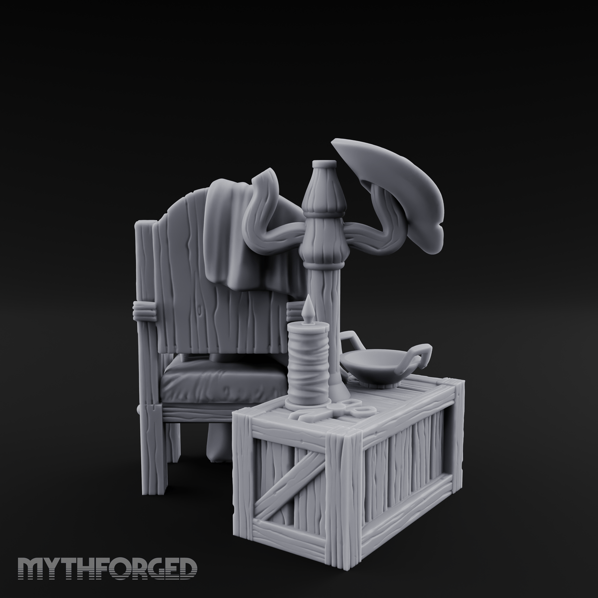 Shroud-Draped Throne Chair Miniature for Dungeons and Dragons, Pathfinder or other TTRPGs
