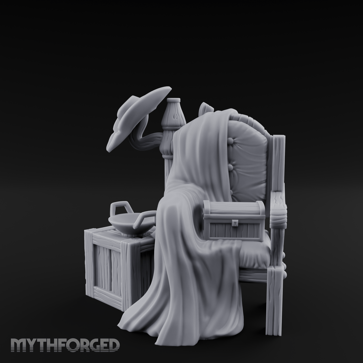 Shroud-Draped Throne Chair Miniature for Dungeons and Dragons, Pathfinder or other TTRPGs
