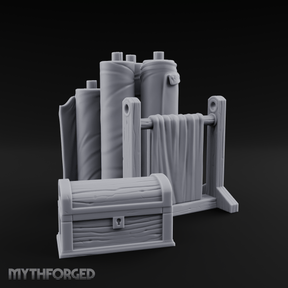Rolled-Canvas Fabric Supply Rack Miniature for Dungeons and Dragons, Pathfinder or other TTRPGs