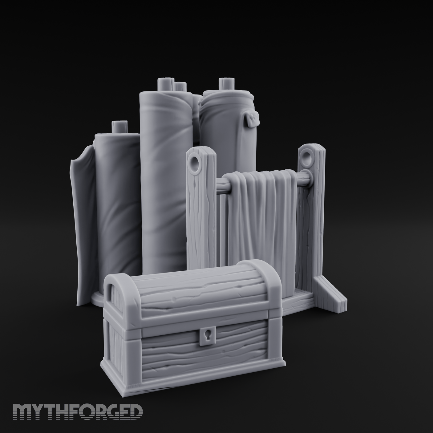 Rolled-Canvas Fabric Supply Rack Miniature for Dungeons and Dragons, Pathfinder or other TTRPGs