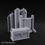 Rolled-Canvas Fabric Supply Rack Miniature for Dungeons and Dragons, Pathfinder or other TTRPGs