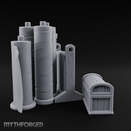 Rolled-Canvas Fabric Supply Rack Miniature for Dungeons and Dragons, Pathfinder or other TTRPGs