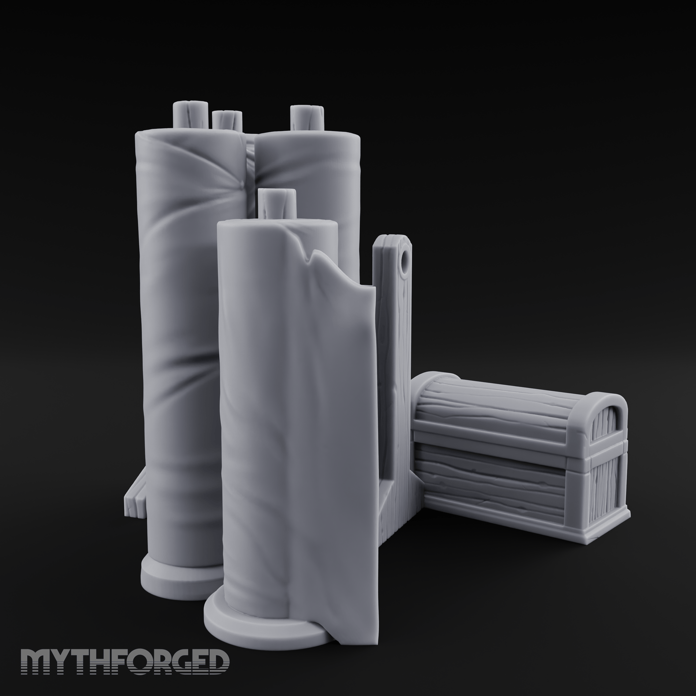 Rolled-Canvas Fabric Supply Rack Miniature for Dungeons and Dragons, Pathfinder or other TTRPGs