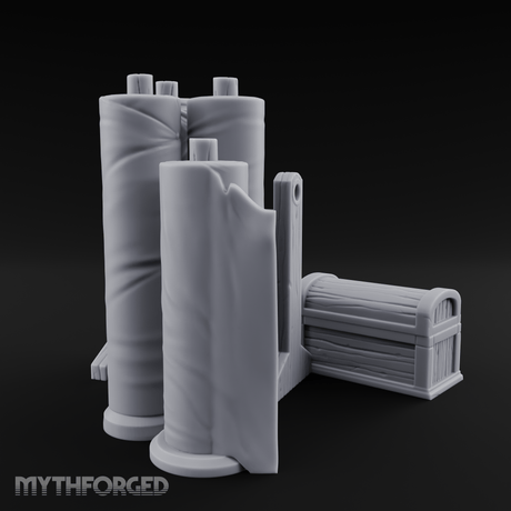 Rolled-Canvas Fabric Supply Rack Miniature for Dungeons and Dragons, Pathfinder or other TTRPGs