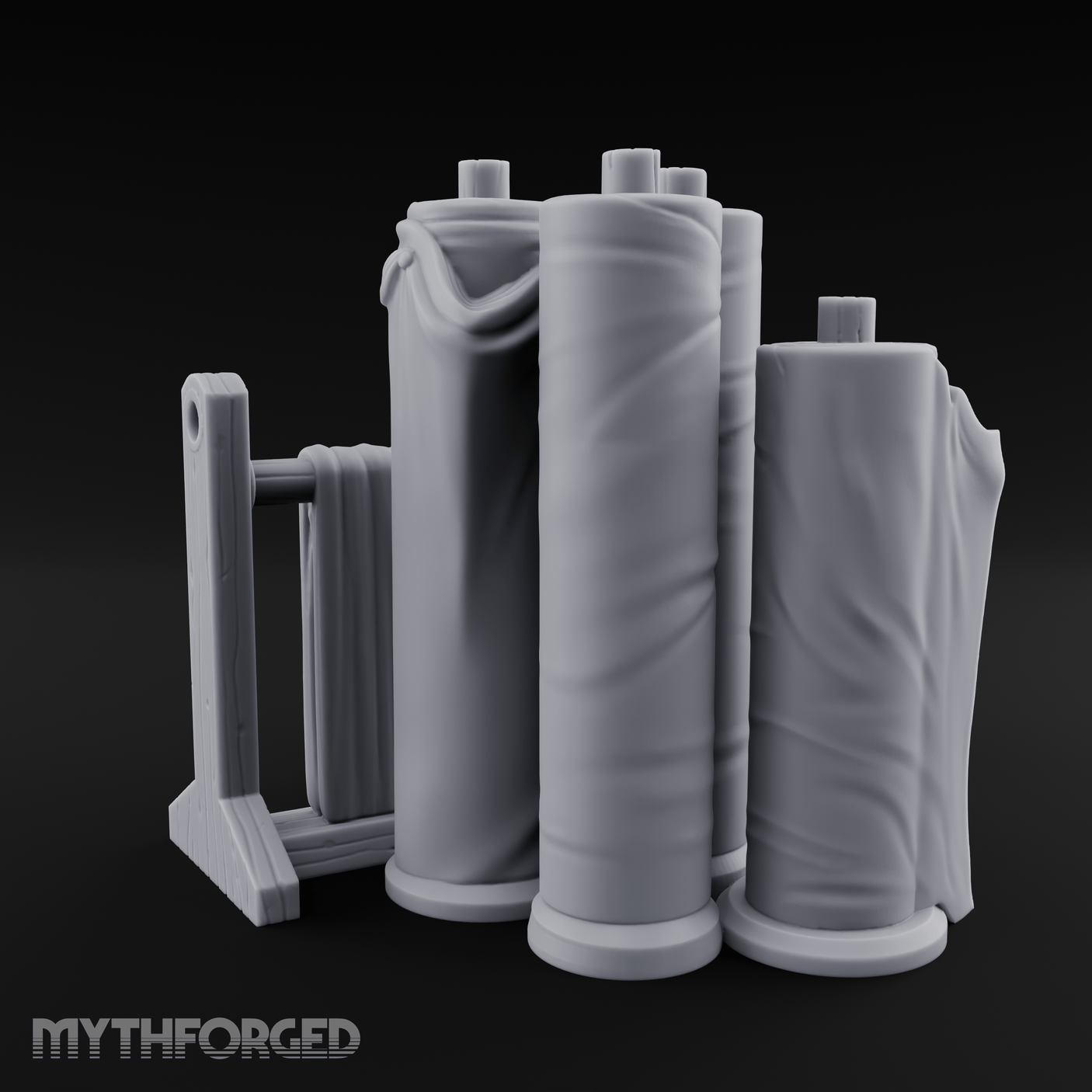 Rolled-Canvas Fabric Supply Rack Miniature for Dungeons and Dragons, Pathfinder or other TTRPGs
