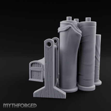 Rolled-Canvas Fabric Supply Rack Miniature for Dungeons and Dragons, Pathfinder or other TTRPGs