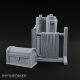 Rolled-Canvas Fabric Supply Rack Miniature for Dungeons and Dragons, Pathfinder or other TTRPGs