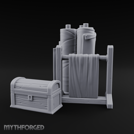 Rolled-Canvas Fabric Supply Rack Miniature for Dungeons and Dragons, Pathfinder or other TTRPGs