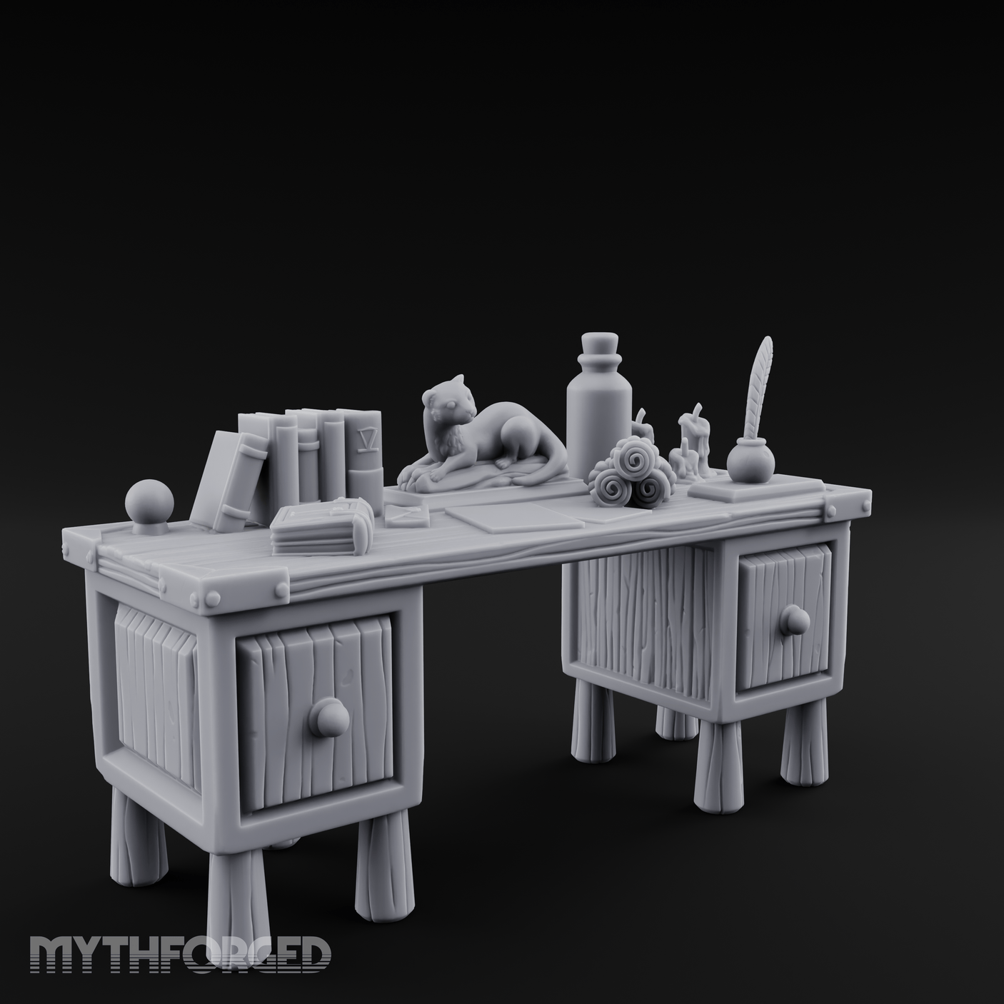 Fluted-Leg Scribe's Desk Miniature for Dungeons and Dragons, Pathfinder or other TTRPGs