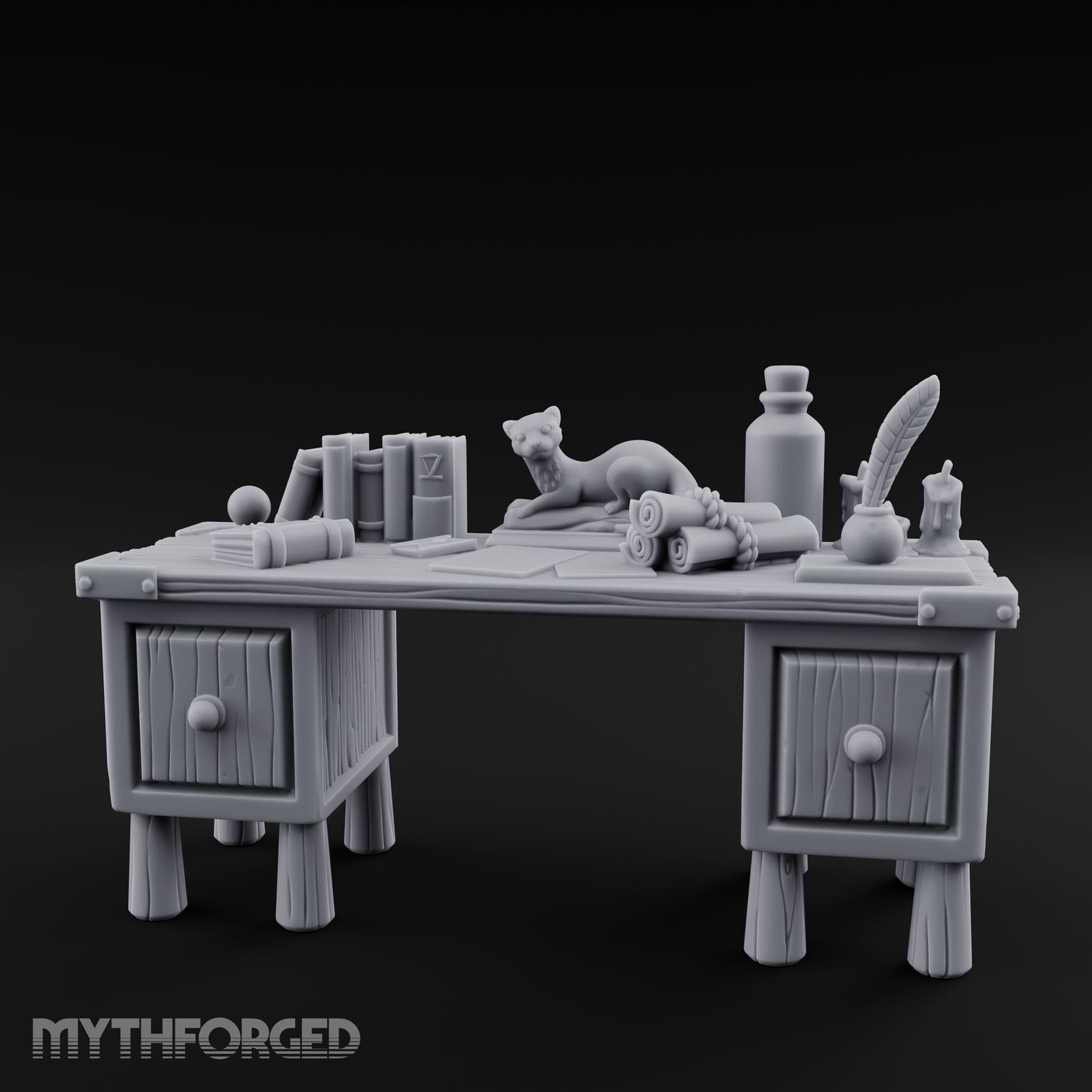 Fluted-Leg Scribe's Desk Miniature for Dungeons and Dragons, Pathfinder or other TTRPGs