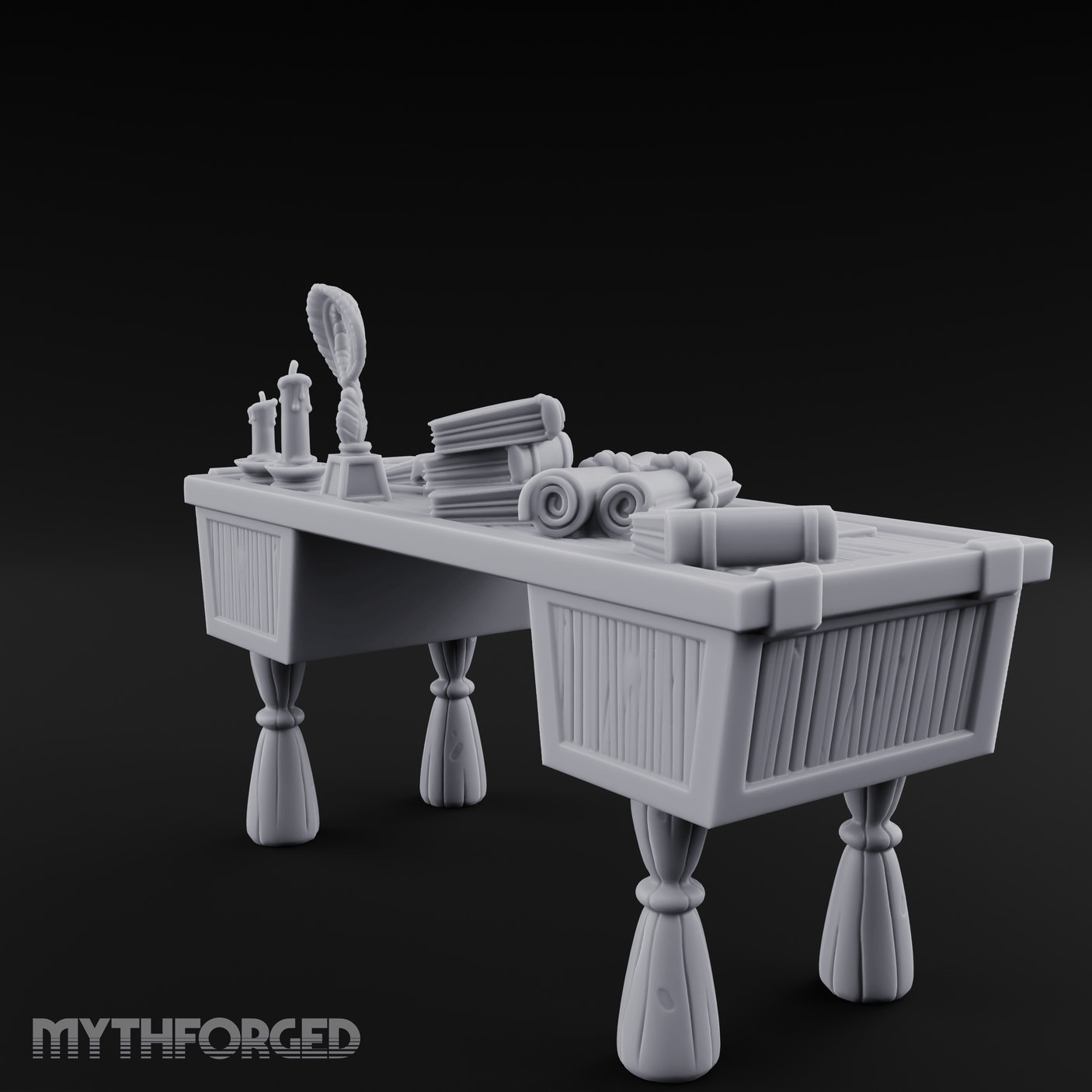 Fluted-Pedestal Noble Writing Desk Miniature for Dungeons and Dragons, Pathfinder or other TTRPGs