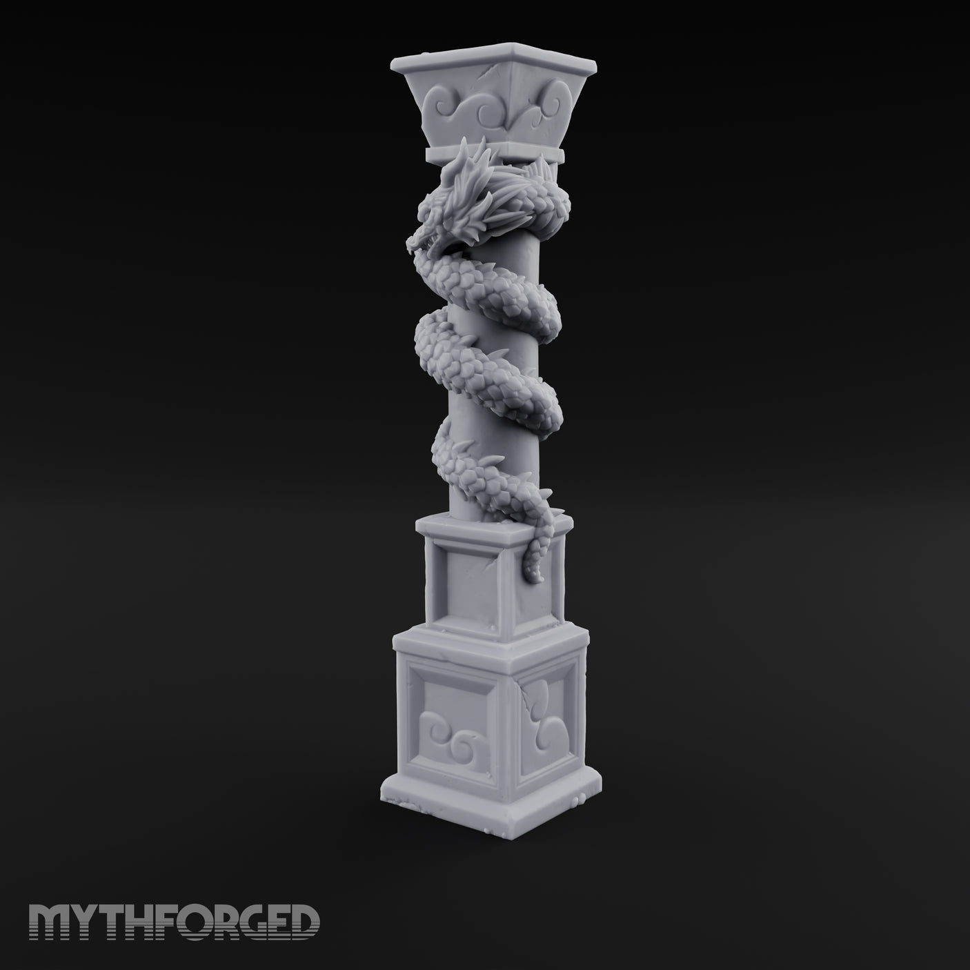 Dragon-Coiled Temple Pillar Miniature for Dungeons and Dragons, Pathfinder or other TTRPGs