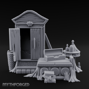 Curtain-Draped Merchant Vanity Miniature for Dungeons and Dragons, Pathfinder or other TTRPGs