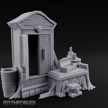 Curtain-Draped Merchant Vanity Miniature for Dungeons and Dragons, Pathfinder or other TTRPGs