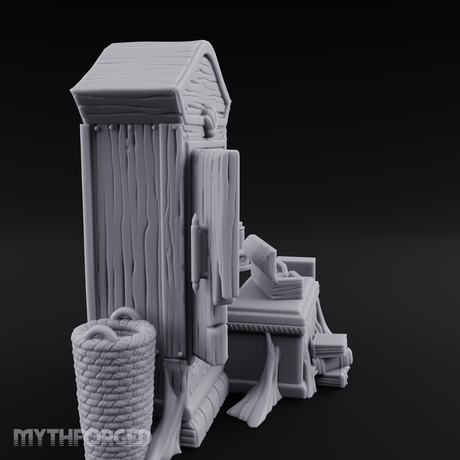 Curtain-Draped Merchant Vanity Miniature for Dungeons and Dragons, Pathfinder or other TTRPGs