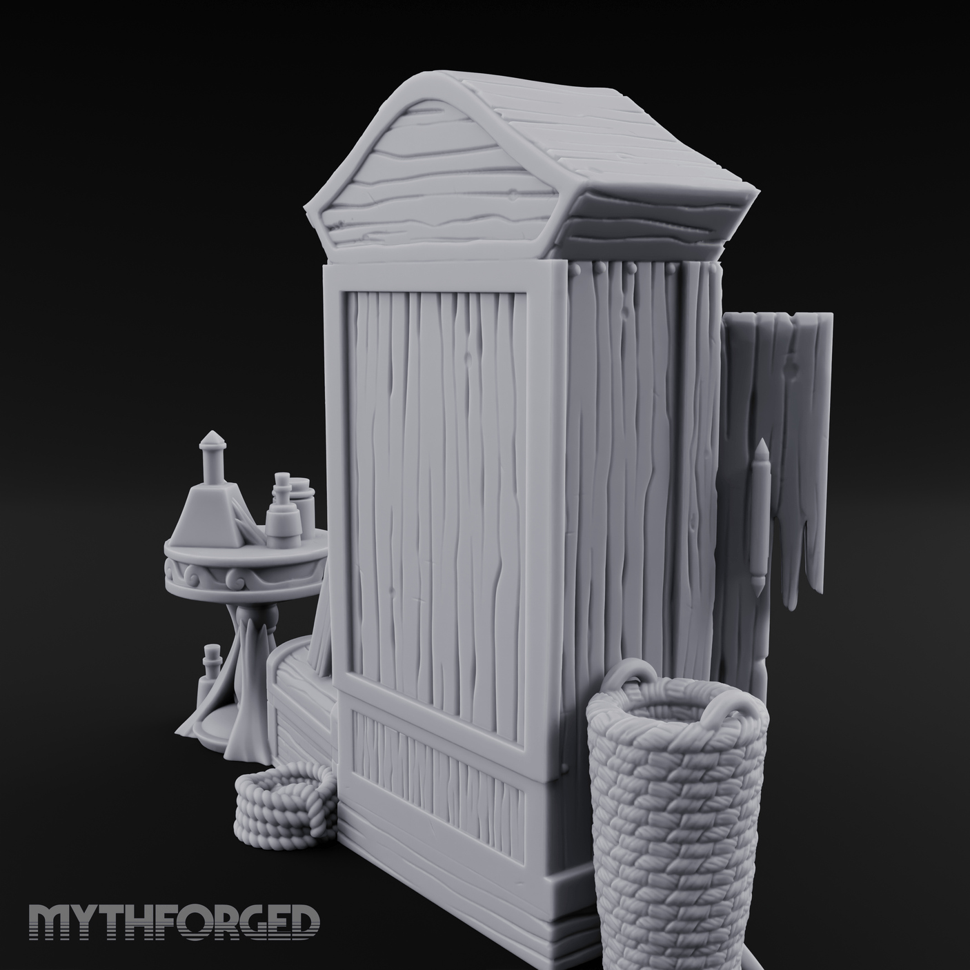 Curtain-Draped Merchant Vanity Miniature for Dungeons and Dragons, Pathfinder or other TTRPGs