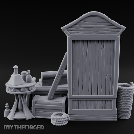 Curtain-Draped Merchant Vanity Miniature for Dungeons and Dragons, Pathfinder or other TTRPGs