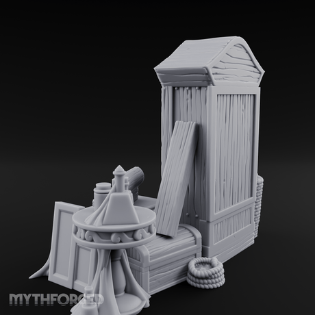 Curtain-Draped Merchant Vanity Miniature for Dungeons and Dragons, Pathfinder or other TTRPGs
