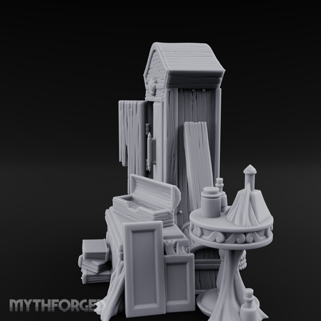 Curtain-Draped Merchant Vanity Miniature for Dungeons and Dragons, Pathfinder or other TTRPGs