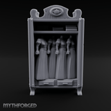 Mannequin-Dressed Tailor's Display Cabinet Miniature for Dungeons and Dragons, Pathfinder or other TTRPGs