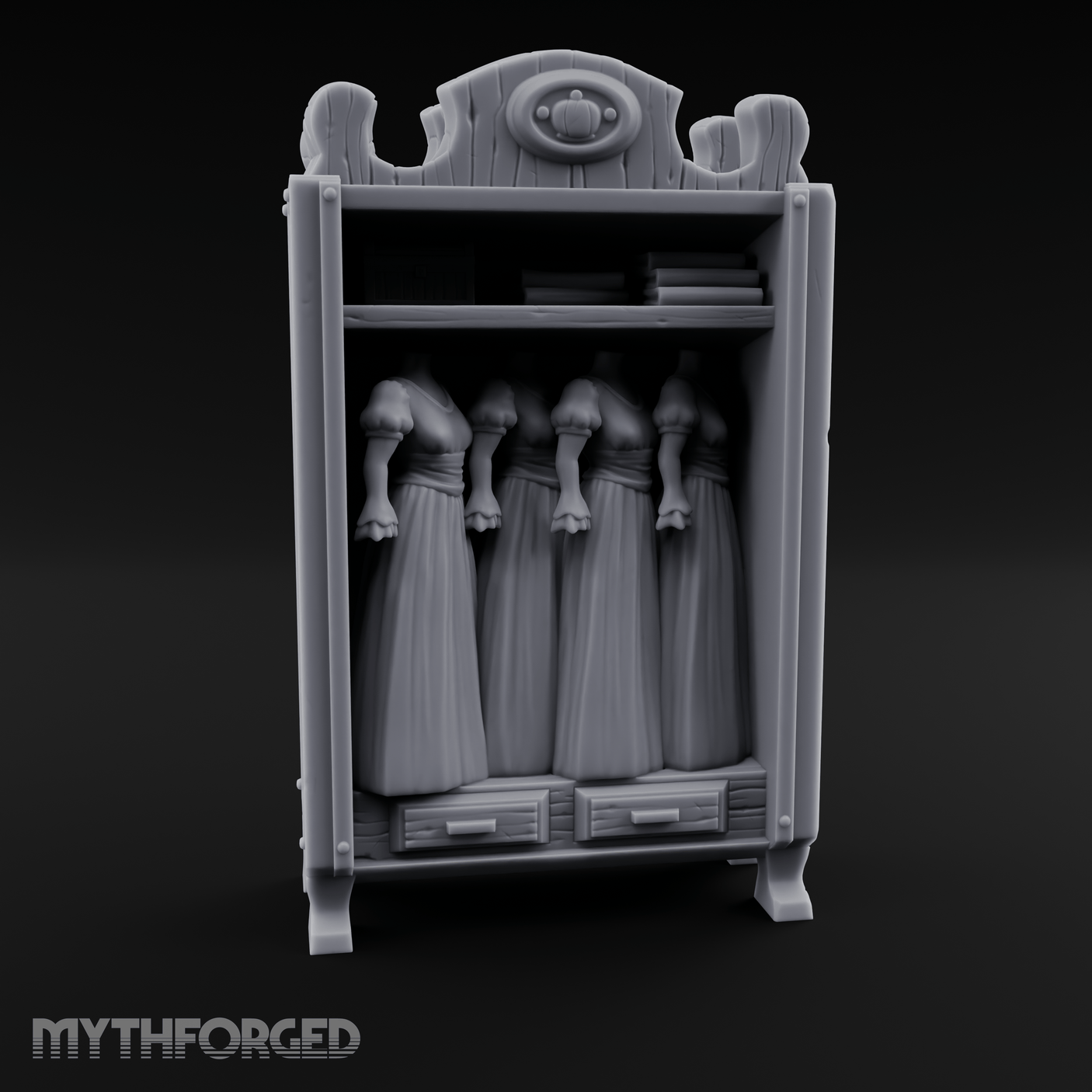 Mannequin-Dressed Tailor's Display Cabinet Miniature for Dungeons and Dragons, Pathfinder or other TTRPGs