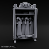 Mannequin-Dressed Tailor's Display Cabinet Miniature for Dungeons and Dragons, Pathfinder or other TTRPGs