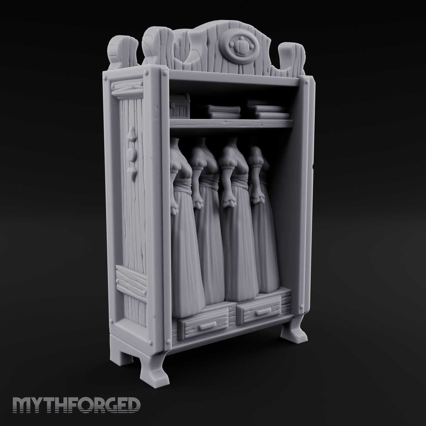Mannequin-Dressed Tailor's Display Cabinet Miniature for Dungeons and Dragons, Pathfinder or other TTRPGs