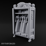 Mannequin-Dressed Tailor's Display Cabinet Miniature for Dungeons and Dragons, Pathfinder or other TTRPGs