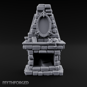 Cat-Nap Stone Hearth Fireplace Miniature for Dungeons and Dragons, Pathfinder or other TTRPGs