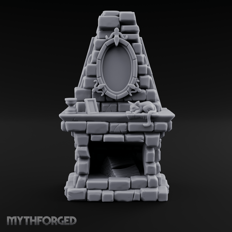 Cat-Nap Stone Hearth Fireplace Miniature for Dungeons and Dragons, Pathfinder or other TTRPGs