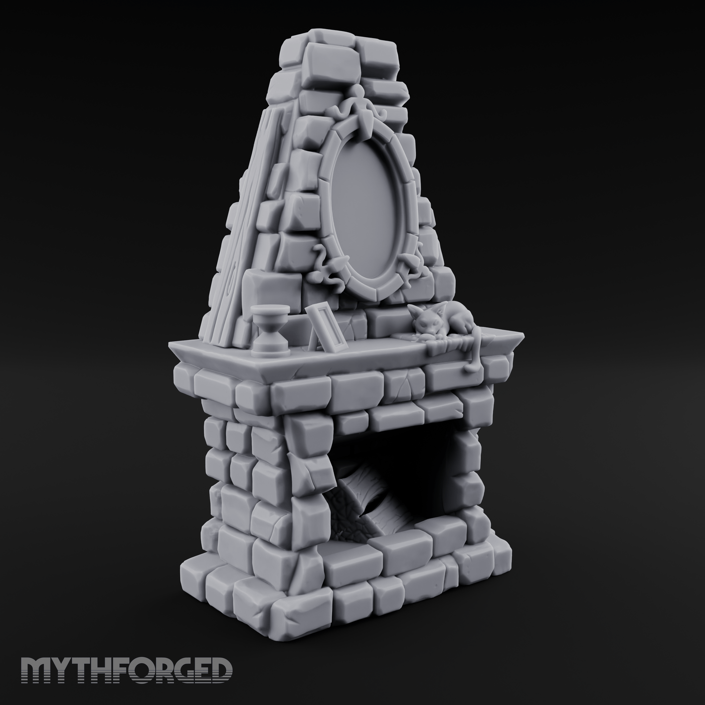 Cat-Nap Stone Hearth Fireplace Miniature for Dungeons and Dragons, Pathfinder or other TTRPGs