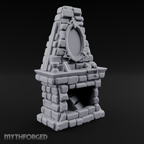 Cat-Nap Stone Hearth Fireplace Miniature for Dungeons and Dragons, Pathfinder or other TTRPGs
