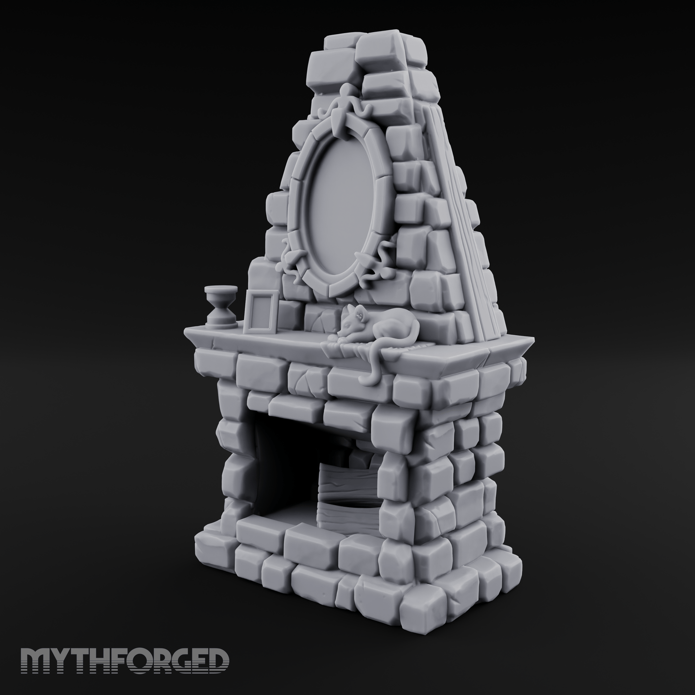 Cat-Nap Stone Hearth Fireplace Miniature for Dungeons and Dragons, Pathfinder or other TTRPGs