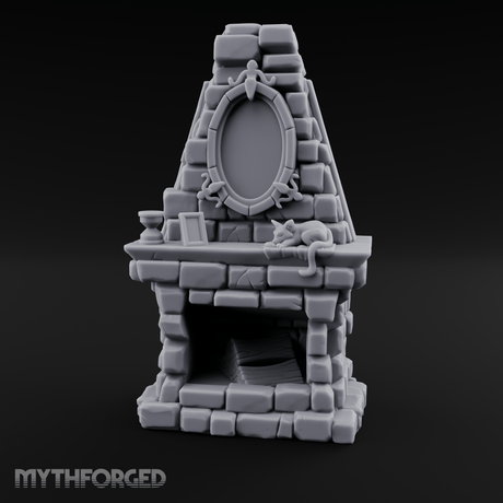 Cat-Nap Stone Hearth Fireplace Miniature for Dungeons and Dragons, Pathfinder or other TTRPGs