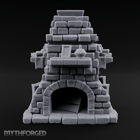 Book-Cluttered Stone Hearth Fireplace Miniature for Dungeons and Dragons, Pathfinder or other TTRPGs