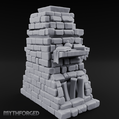 Book-Cluttered Stone Hearth Fireplace Miniature for Dungeons and Dragons, Pathfinder or other TTRPGs