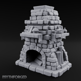 Book-Cluttered Stone Hearth Fireplace Miniature for Dungeons and Dragons, Pathfinder or other TTRPGs