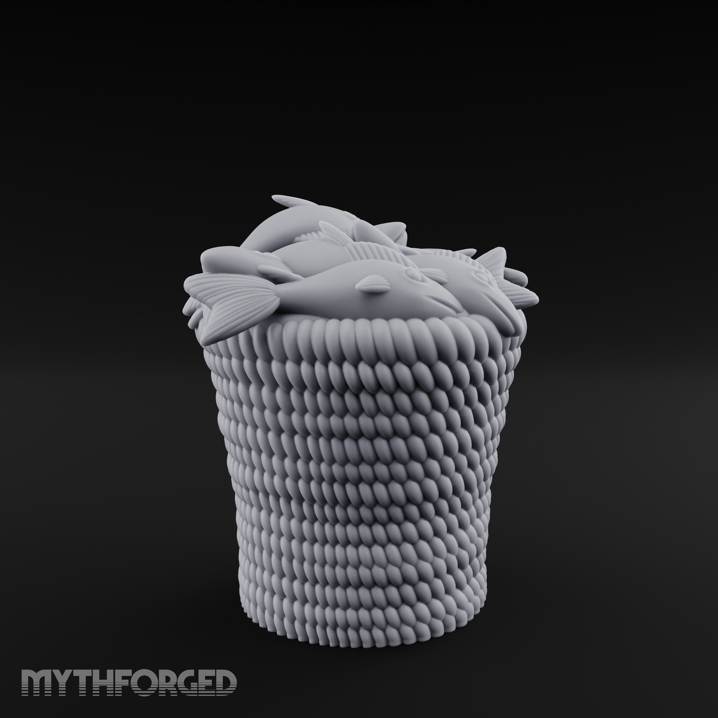 Scale-Patterned Fish Basket Miniature for Dungeons and Dragons, Pathfinder or other TTRPGs