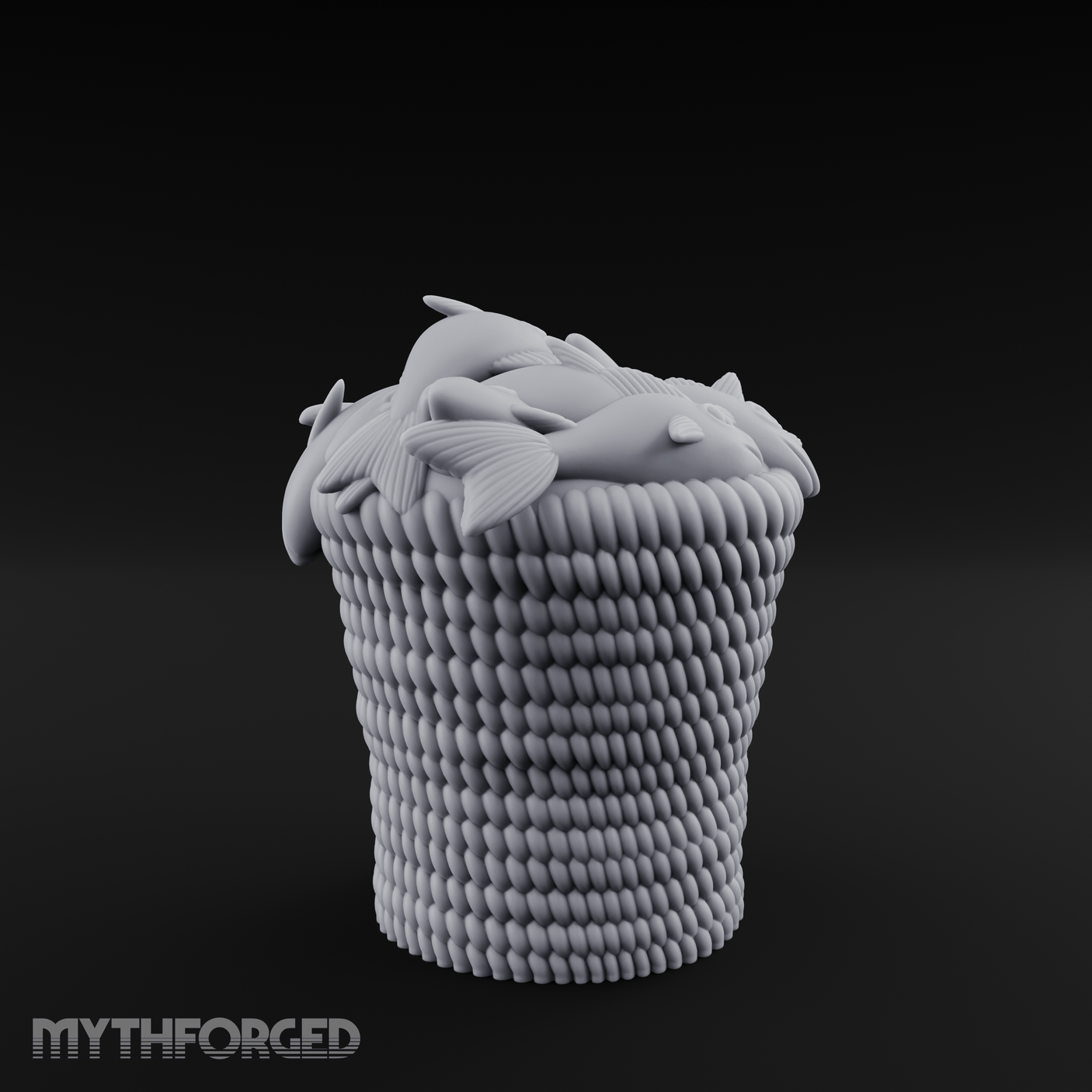 Scale-Patterned Fish Basket Miniature for Dungeons and Dragons, Pathfinder or other TTRPGs
