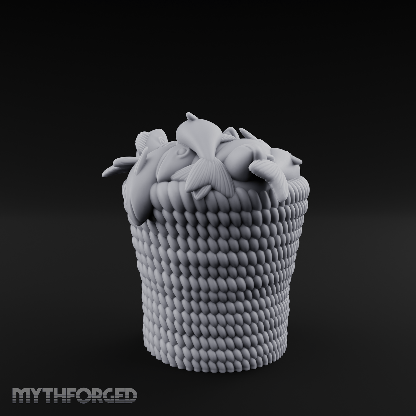 Scale-Patterned Fish Basket Miniature for Dungeons and Dragons, Pathfinder or other TTRPGs