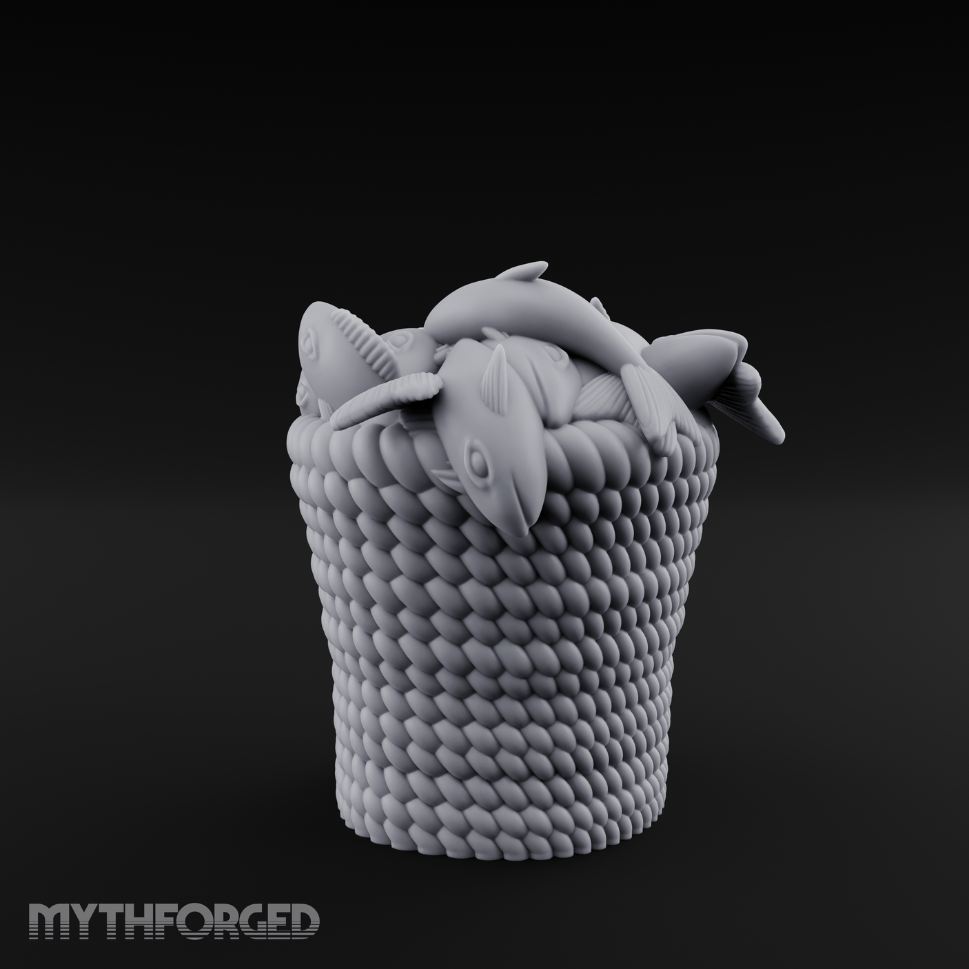 Scale-Patterned Fish Basket Miniature for Dungeons and Dragons, Pathfinder or other TTRPGs