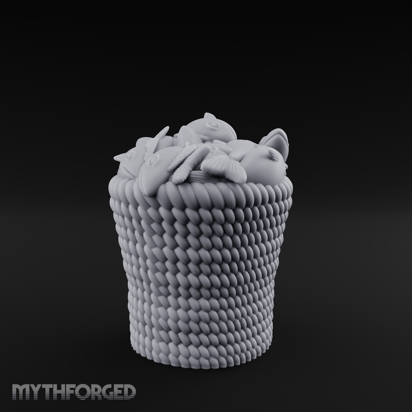 Scale-Patterned Fish Basket Miniature for Dungeons and Dragons, Pathfinder or other TTRPGs