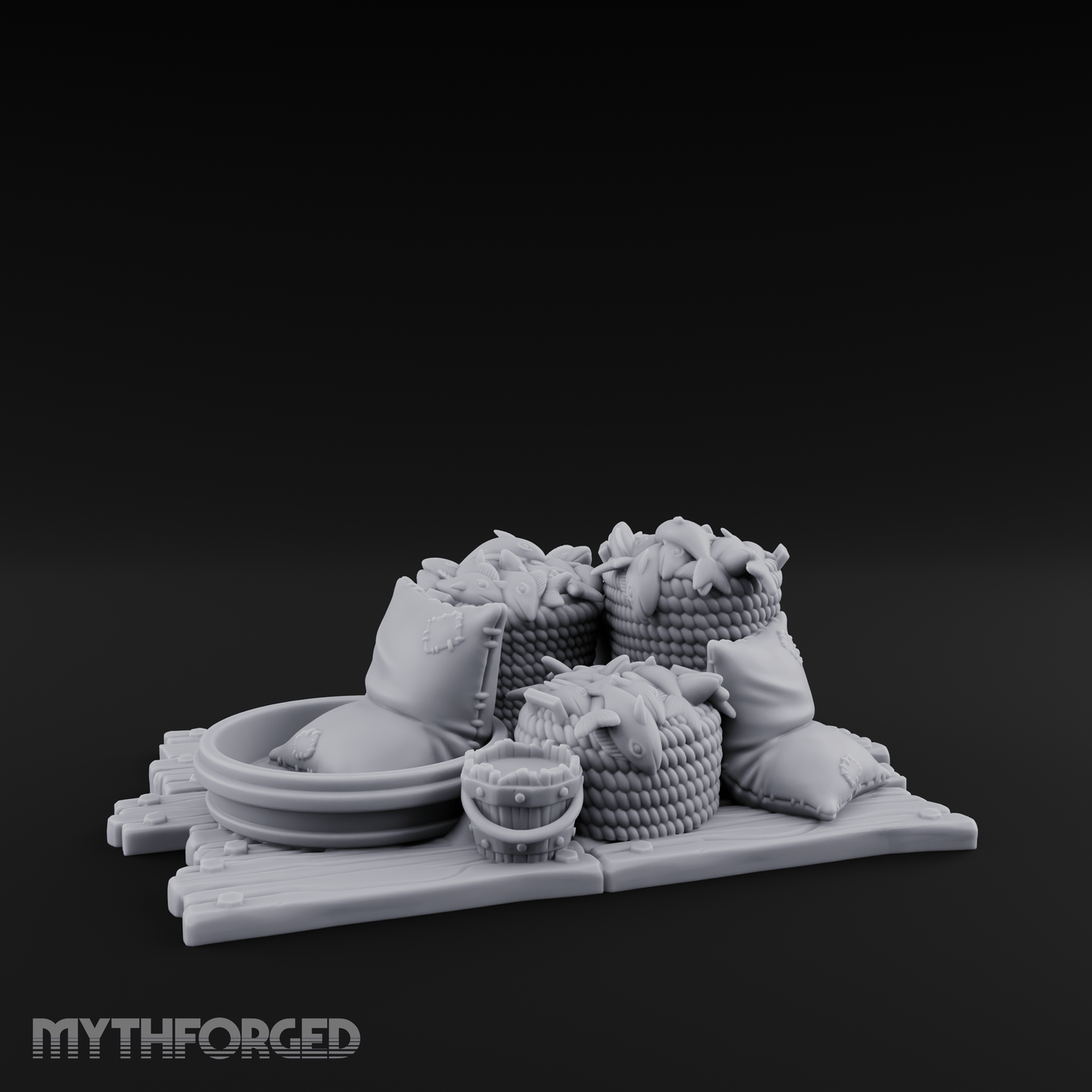 Net-Draped Market Fish Display Miniature for Dungeons and Dragons, Pathfinder or other TTRPGs