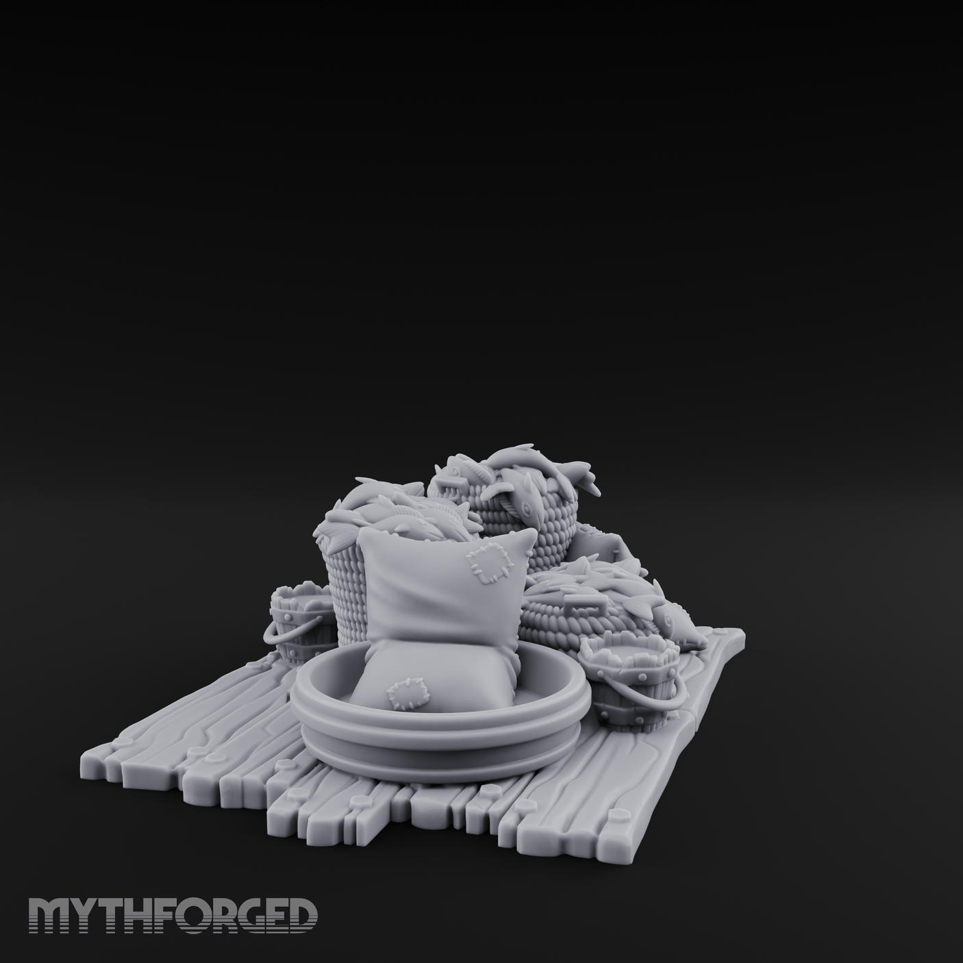 Net-Draped Market Fish Display Miniature for Dungeons and Dragons, Pathfinder or other TTRPGs