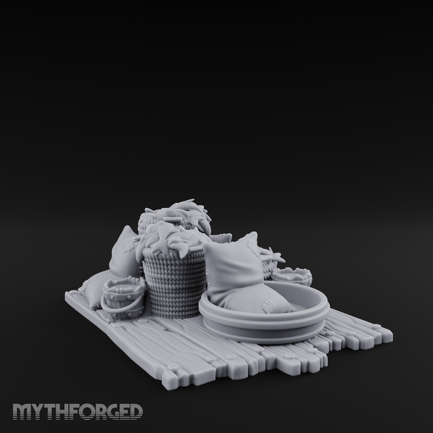 Net-Draped Market Fish Display Miniature for Dungeons and Dragons, Pathfinder or other TTRPGs